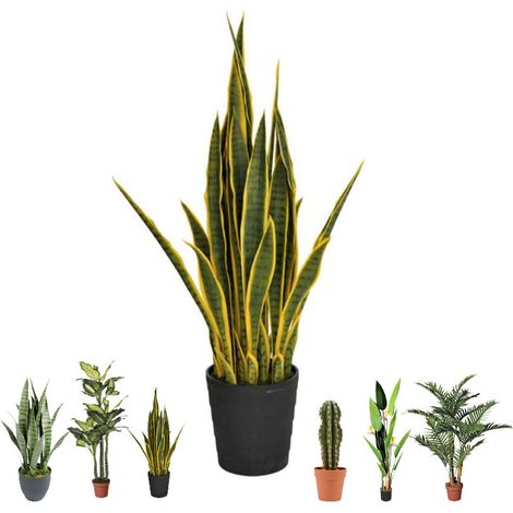 Künstliche Buntblättrige Sansevieria 105 cm mit Topf	Plastikpflanzen zur Gartendekoration für Innen- und Außenbereiche