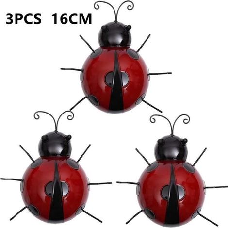 Wandbehang Marienkäfer – Metall – 3 Stück – 16 cm – Dekoration für drinnen und draußen (1/4)
