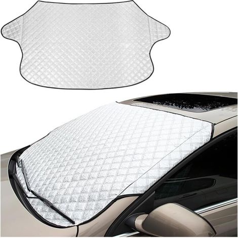 Copertura antineve per parabrezza auto, protezione da gelo e neve, quattro strati, protezione UV, parasole antivento, adatta alla maggior parte delle auto e SUV, camion e veicoli pesanti (1/4)