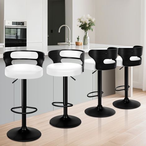 ALFORDSON 4 x Comfy Bar stools PU Leather, 360 Degree Swivel Wooden Kitchen Chair, White