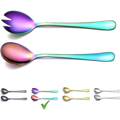 Service à salade en acier inoxydable avec placage en titane coloré, couverts à salade, fourchette à salade, 2 pièces (arc-en-ciel brillant) (1/4)