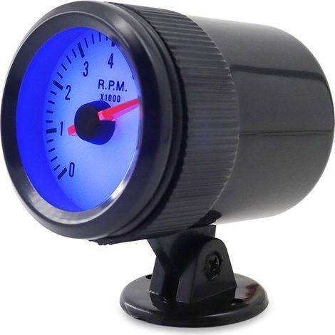 Compte-tours de voiture 2'' 52 mm avec support noir, 0-8 000 tr/min, lumière LED bleue - Noir - Noir (1/4)