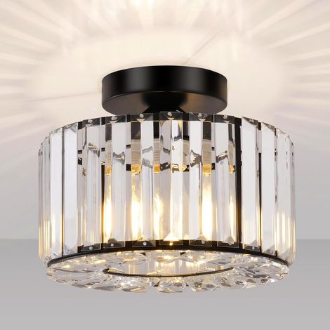 1 Plafonnier Noir Cristal E27 Semi-Encastré Diamètre 24cm Pour Salon Chambre Cuisine Salle De Bain