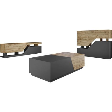 Mirjan24 – Ensemble de salon Comfivo Daldune 103 – Chêne wotan et anthracite – Système push to open – Dimensions table 420x1790x600mm