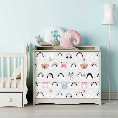 Sticker meuble pour enfant animaux heureux et arcs-en-ciel 40 x 60 cm (1/5)