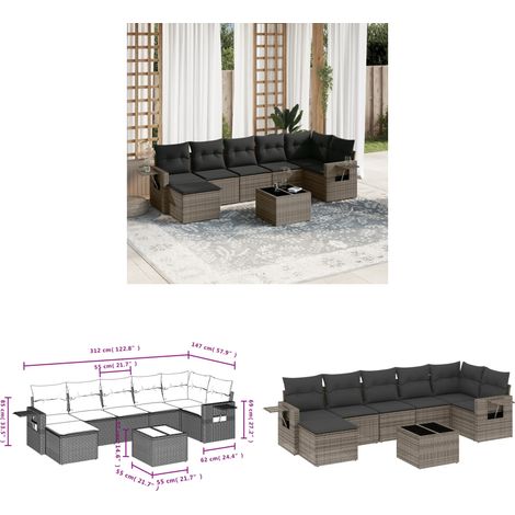 8-tlg. Garten-Sofagarnitur mit Kissen Grau Poly Rattan - Gartenmöbel Set - Esszimmergarnitur - Outdoor Möbel - Lounge Garnitur - Rattan Gartenmöbel - Home & Living (1/3)