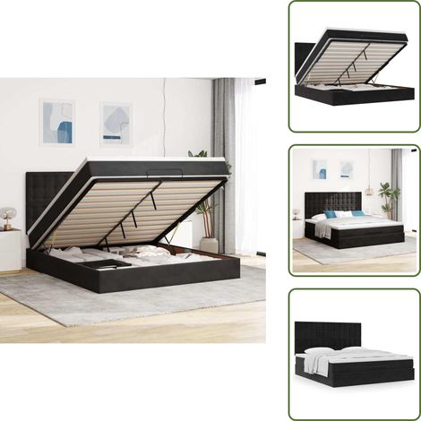 Letto con testiera - vidaXL Struttura Letto Pouf con Materassi Nero 160x200 cm in Velluto - Materasso per sonno
