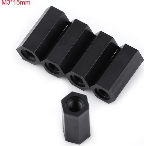 100 pièces noir PA66 M3 femelle x M3 femelle entretoise filetée hexagonale entretoise (M3 15)