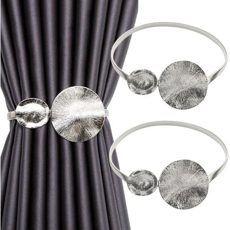 Lot de 2 embrasses de rideaux modernes en métal argenté, accessoires d'intérieur pour salon et chambre à coucher (feuille de lotus) (1/5)