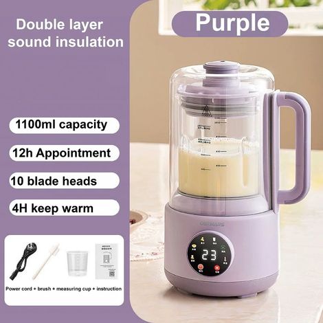 Machine à lait de soja domestique (violette) 600 W, extracteur de jus électrique 1100 ml, maintien au chaud automatique (1/3)