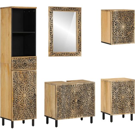 Set Mobili da Bagno 5 pz in Legno Massello di Mango vidaXL (1/5)
