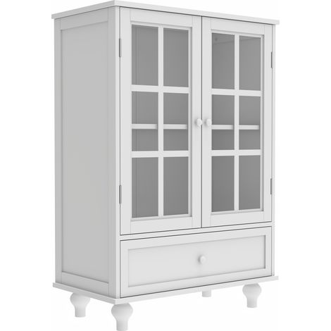 Buffet 71 x 38 x 93 cm aus weißem MDF mit Glastüren und Schublade – MEUBLIV (1/5)