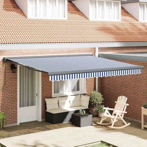 Tenda Sole Retrattile Blu e Bianca 3,5x2,5m Tessuto e Alluminio vidaXL (1/5)
