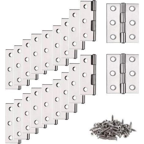 Charnière Inox, 20 pcs Petite Charniere, (avec 120Pcs M4 16mm Vis) Charnière, Charnière plate, Charnière pour La Maison Meubles Matériel Armoire (1/4)