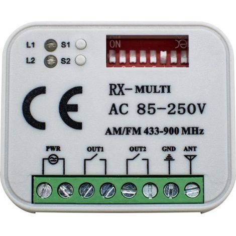 Récepteur Télécommande Porte Garage - 2 Canaux - 300 à 900 MHz - AC 85-250 V / DC 9-30 V - Compatible Multimarques - 1 Pièce