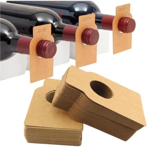 Lot de 100 étiquettes en papier kraft pour bouteille de vin, porte-bouteilles, porte-bouteilles, champagne, boissons (marron) (1/4)