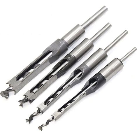 Jeu de 4 bédanes Forets à trou carré, bédanes creux en acier Outils de menuiserie Set (1/4 -1/2 - 5/16 - 3/8 pouces) (1/5)
