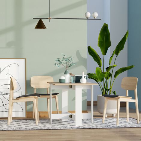 Table extensible en bois chêne blanc 103x76x73.5cm, table pliante de salle à manger (1/5)