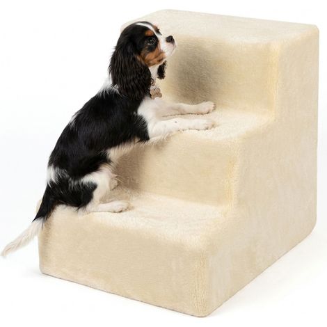 Relaxdays escalera para perros, 3 peldaños, 36,5×35×45 cm, carga 50 kg, funda extraíble, rampa cama/sofá, beige (1/5)