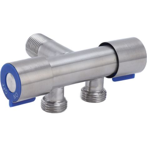 Robinet d'angle G1/2 en acier inoxydable, 1 entrée, 2 sorties, à double poignée et double commande pour eau froide (1/5)