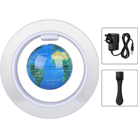 4-Zoll-Magnetglobus mit schwebender Leuchte und blauer LED-Beleuchtung, drehbar, für Büro und Zuhause, 100–240 V (UK) (1/5)