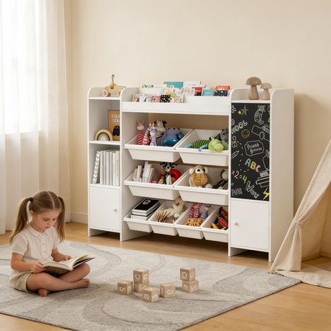 Plcnn - Bibliothèque Enfant - 137 × 30 × 94,5 cm - Étagère de Rangement Jouets et Livres - avec Tableau Noir - pour Étagère Chambre Enfant, Maternelle (1/5)