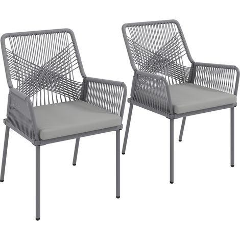 Ensemble de 2 chaises de jardin, chaises de terrasse avec coussins lavables, dossier, accoudoirs en acier et rattan gris foncé (1/5)