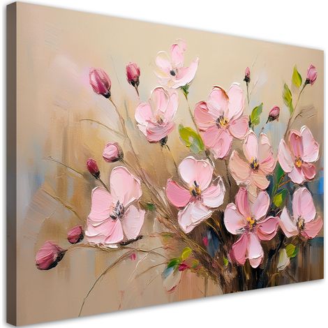 Tableau déco Fleurs rose poudré Plantes peintes 100x70 (1/5)
