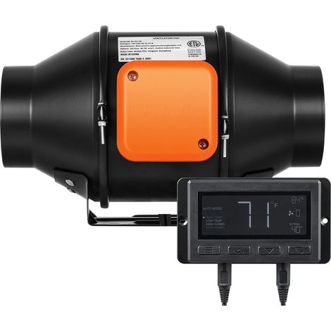 Ventilateur de conduit 102mm, 129.7 CFM, moteur EC silencieux, avec contrôleur température/humidité pour ventilation et extraction, idéal pour serres et hydroponie. (1/5)