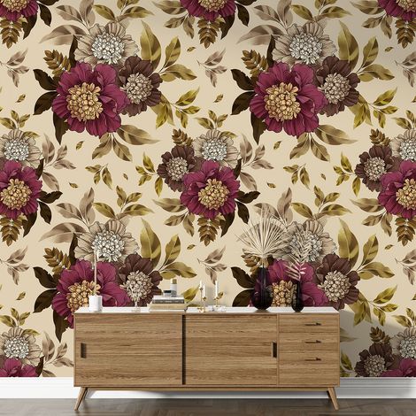 Papier peint motif XL - Motif floral - 4 LÉS de 65x260 cm - Surface L 260 x H 260 cm (1/5)