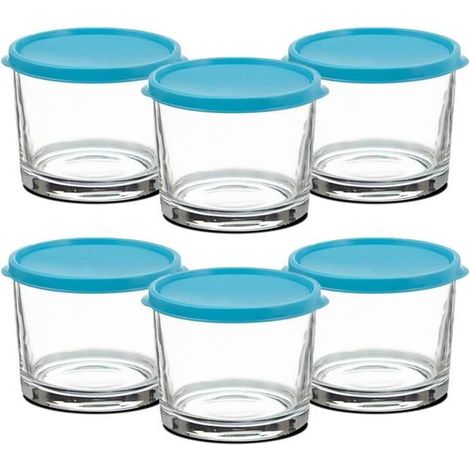 Boîte de conservation ronde - JUANIO - Lot de 6 - Verre alimentaire 12 x 9,9 cm - Couvercle hermétique - Transparent (1/4)