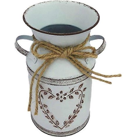 Vase à fleurs rustique en métal, style ferme vintage shabby chic, bidon galvanisé, pichet, seau français, porte-fleurs pour magasin ou bureau (1/5)