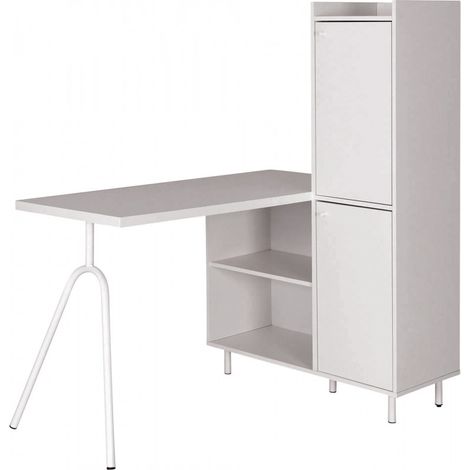 Bureau Pied métallique Arc et Armoire Blancs L 89.8 H 141.5 P 120 cm (1/5)