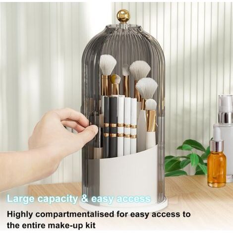 NALOOKAMIC Organisateur Maquillage Rotatif 360° Anti-poussière avec Couvercle – Support Brosse Transparent pour Coiffeuse Salle de Bain Chambre (Gris)