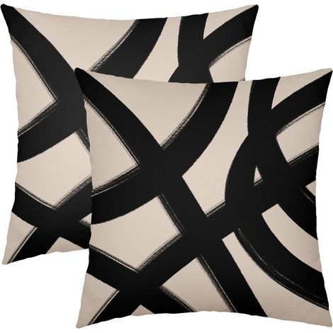 Taies d'oreiller 20x20 pouces (2 pièces) en noir/beige/marron clair/kaki, avec graffiti abstrait moderne et design géométrique minimaliste, taies d'oreiller décoratives pour canapé. (1/5)
