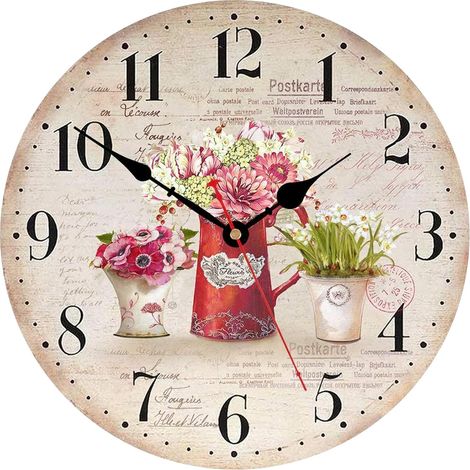 30 cm Pendule Murale, Vintage Fleurs Plantes Horloge, Bois Silencieuse Pendule Murale pour Le Salon/Chambre/Salle de Bains/Cuisine (1/5)