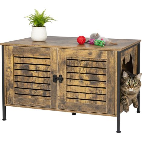 Relaxdays Cat Litter Cabinet, Lock & Divider, H x W x D: 50.5x80x45 cm, Dark Brown