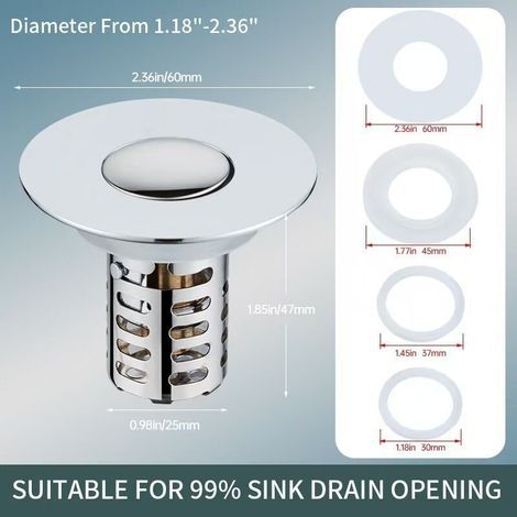 Lntyq 3-in-1 Pop-Up-Waschbeckenablauf mit Sieb und herausnehmbarem Edelstahl-Filterkorb – Waschbeckenstöpsel für 30–59 mm Waschbecken (1/5)