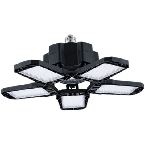 royaluxe-Lot de 2 Éclairage LED Garage 80W, E27/E26 Eclairage Atelier Déformable à 5+1 Panneaux Ajustables, 20000LM Super Brillant Plafonnier LED pour Garages, Sous sol, Atelier, Entrepôt, Bureau [Cla (1/3)