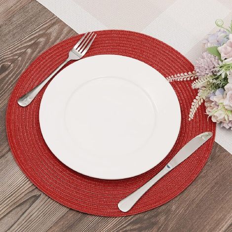 Set mit 4 runden, geflochtenen Platzsets, waschbar, 38 cm, für Zuhause, Hochzeiten (rot, 2) (1/3)