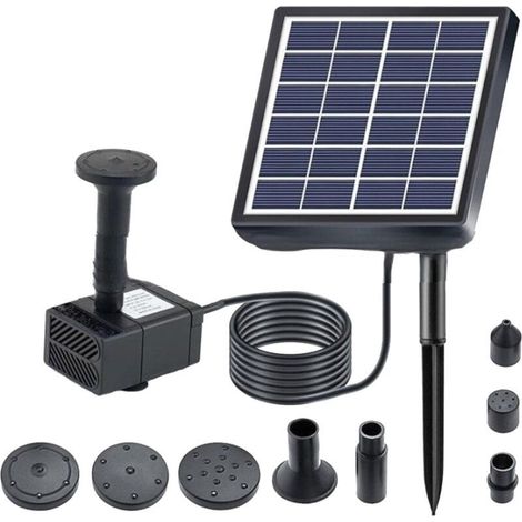 DIY solar-powered bird fountain kit 1.5W DC with 5 nozzles, suitable for outdoor ponds and terraces.
