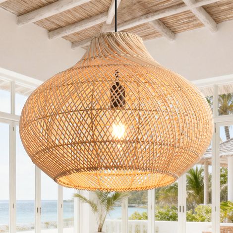 Parrot Uncle Rattan Pendelleuchte Ø35 cm Boho Hängeleuchte Handgeflochten Natur E27 höhenverstellbar für Schlafzimmer Wohnzimmer Flur (1/5)