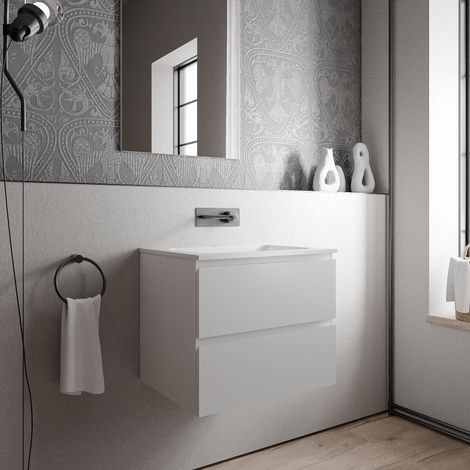 BERNSTEIN - Mobile lavabo sospeso MDF Bianco opaco, lavabo Ghisa Bianco opaco senza foro rubinetto - 60x46x50cm - AVA BRUSSELS	Bianco opaco, Bianco opaco senza foro rubinetto