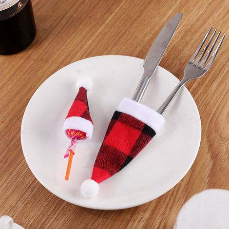 Fourchette De Table De Noël - Support De Chapeau Festif Pour Ustensiles - 6 x 12 cm - Lot De 1 (1/4)