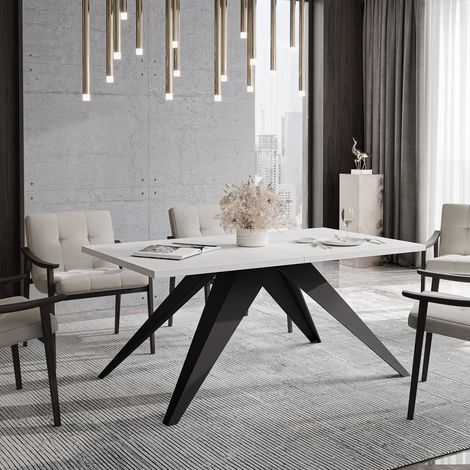 Table à Manger Extensible XANDRO - 6-8 personnes - Style Industriel - 140x80x76 cm - Noir/Blanc (1/5)