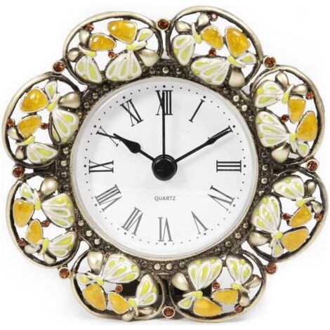 Mini orologio da tavolo vintage con motivo floreale, orologio in metallo a batteria per comodino, soggiorno, ufficio (1/5)