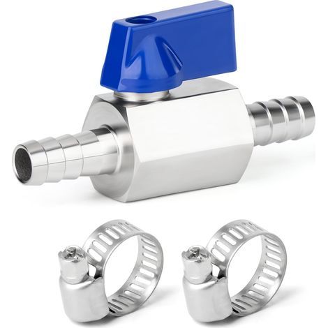 Ball valve with 10mm barbed fitting, 304 stainless steel, drip irrigation (1/5)