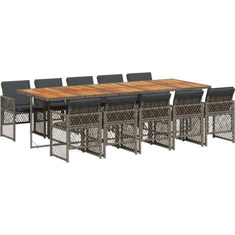 11 Piece Garden Dining Set with Cushions Grey Poly Rattan vidaXL