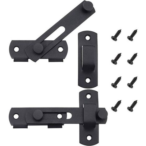 Lot de 2 Verrou de Porte Coulissante en Acier Inoxydable Serrure de Porte à Loquet à Bascule Portail Noir Mat pour les Portes les Fenêtres les Jardins - avec les Vis de Montage 100mm,, Ensoleillé (1/5)