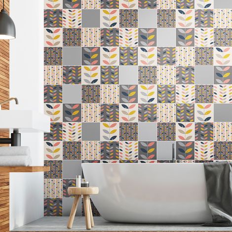 Sticker Mural Carrelage adhésif Cuisine Salle de Bain - 60 STICKERS CARREAUX DE CIMENT SCANDINAVE PEKKA - 60stickers10x10cm (1/5)
